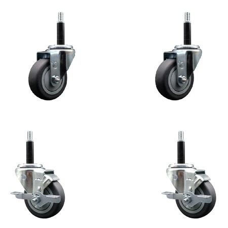 Service Caster 3.5'' SS Thermoplastic Rubber Wheel Swivel 3/4'' Expanding Stem Caster Set 2 Brakes, 4PK SCC-SSEX20S3514-TPRB-2-TLB-2-34